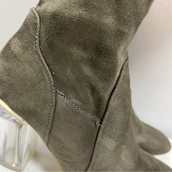 Olive Suede Ankle Boots with Clear Heel - Picture 4 of 4